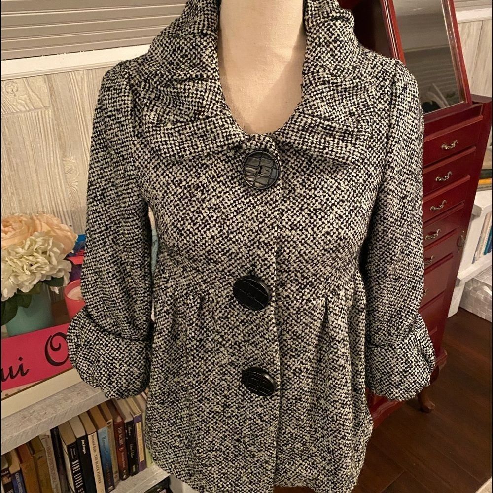 *Kensie* 🌺COQUETTE-Style🌺 Lined Tweed *Parisian* Swing Coat *Snaps* Sz 2 - Picture 1 of 8